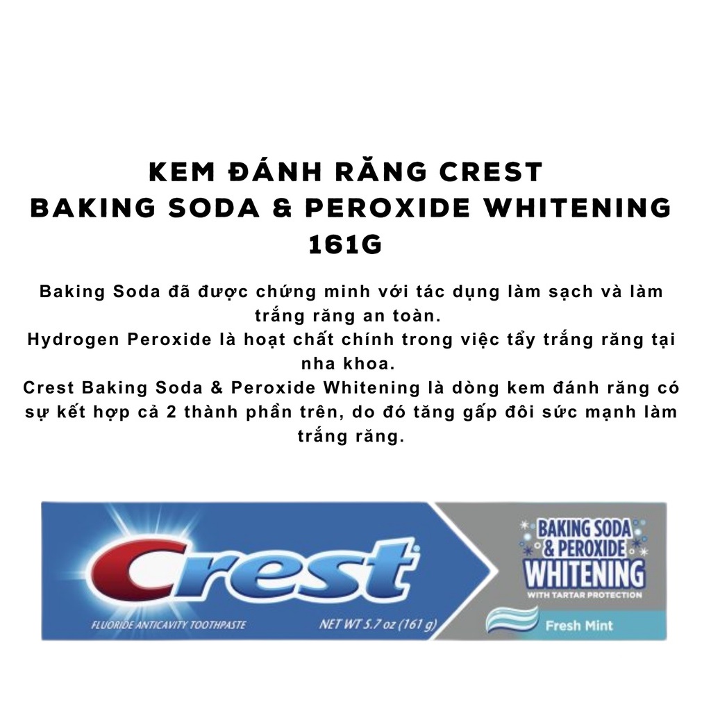 Kem đánh răng Crest Baking Soda & Peroxide Whitening 161G - Làm trắng răng