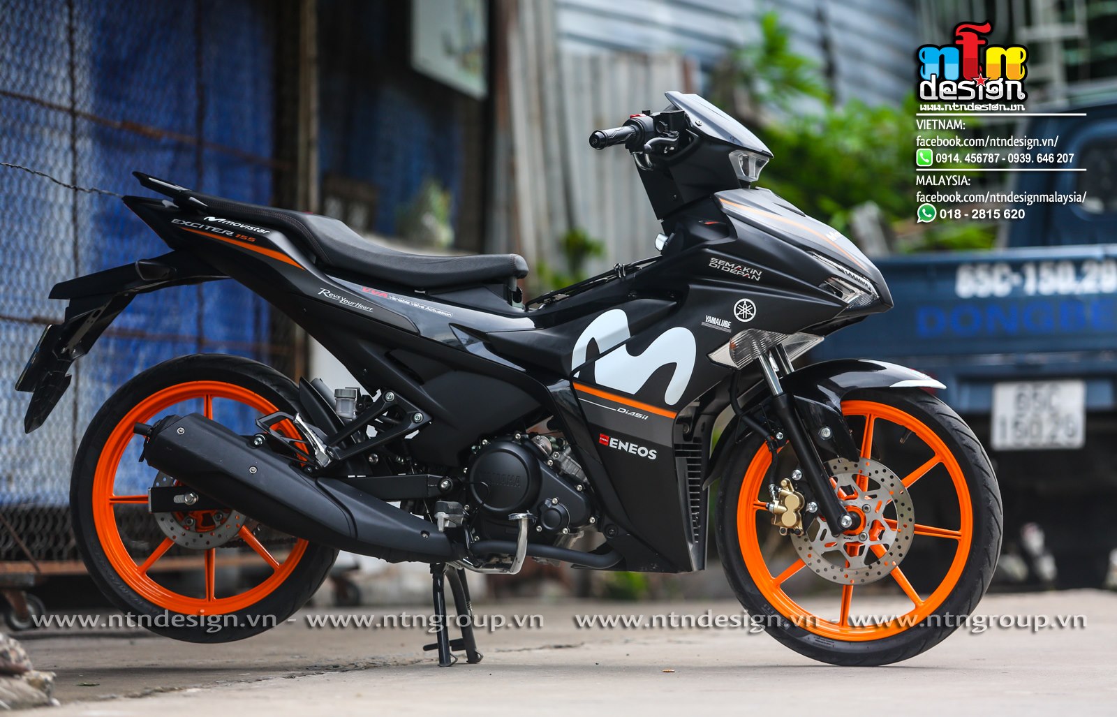 Tem rời dán xe exciter 155 mẫu movistar đen cam cực đẹp , hàng 3 lớp chất lượng cao