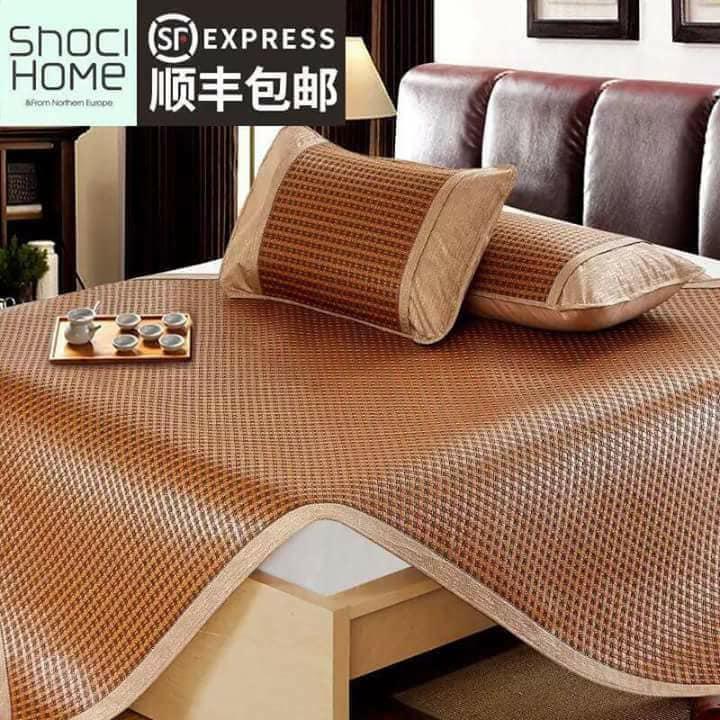 Chiếu điều hòa 1.8x2m cao cấp 2 mặt mây & lụa (01 chiếu + 2 vỏ gối)