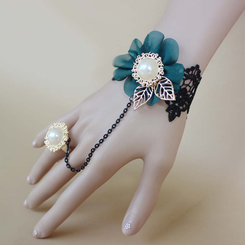 [HCM]Lắc tay choker liền nhẫn tự điều chỉnh kích thước bông hoa xanh xinh xắn