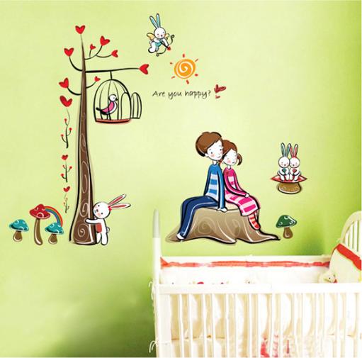 Decal trang trí Đôi tình nhân tựa lưng nhau