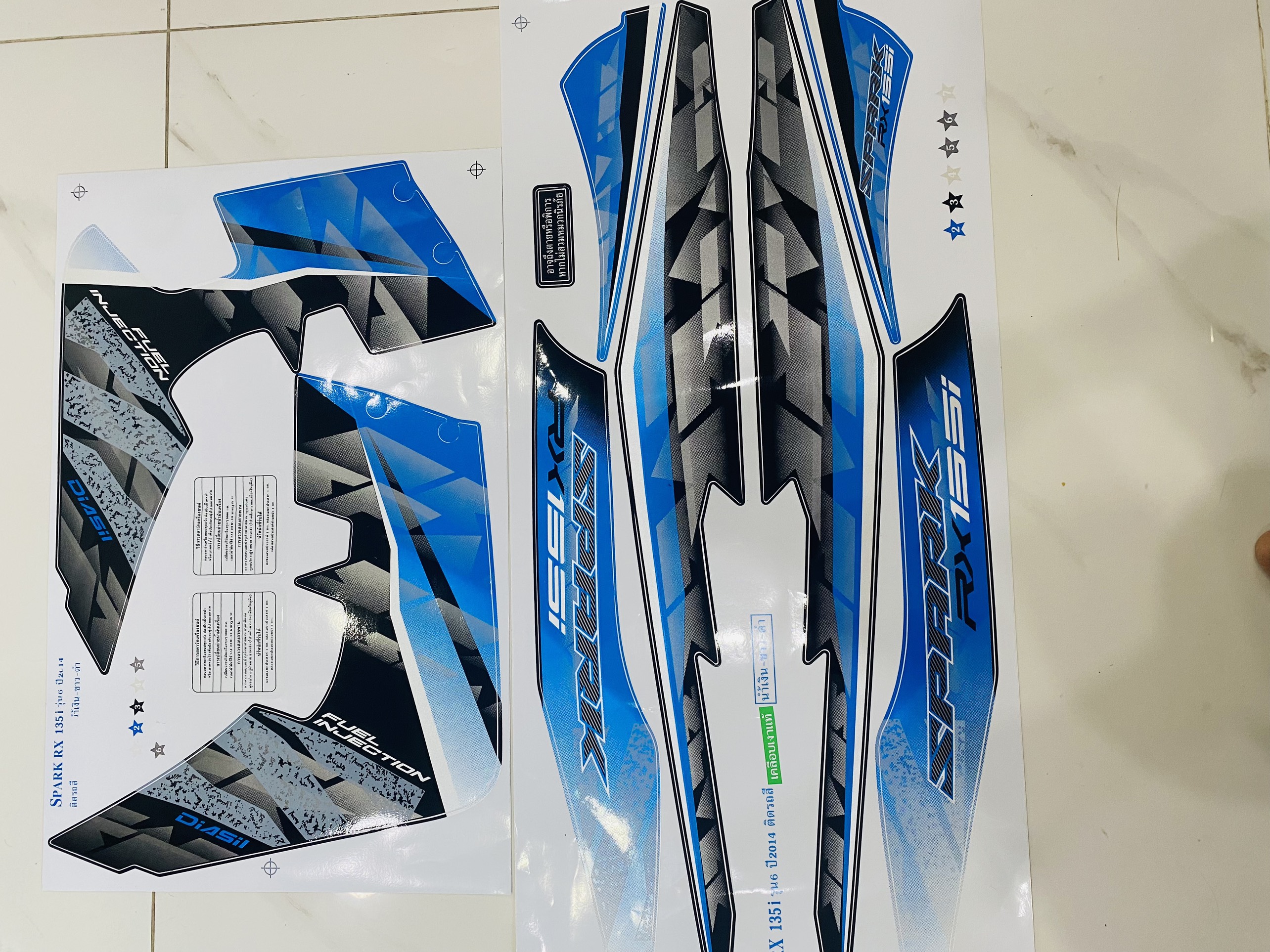 Nguyên bộ tem rời zin thái dán xe máy exciter Spark RX 135i màu xanh dương bao đẹp