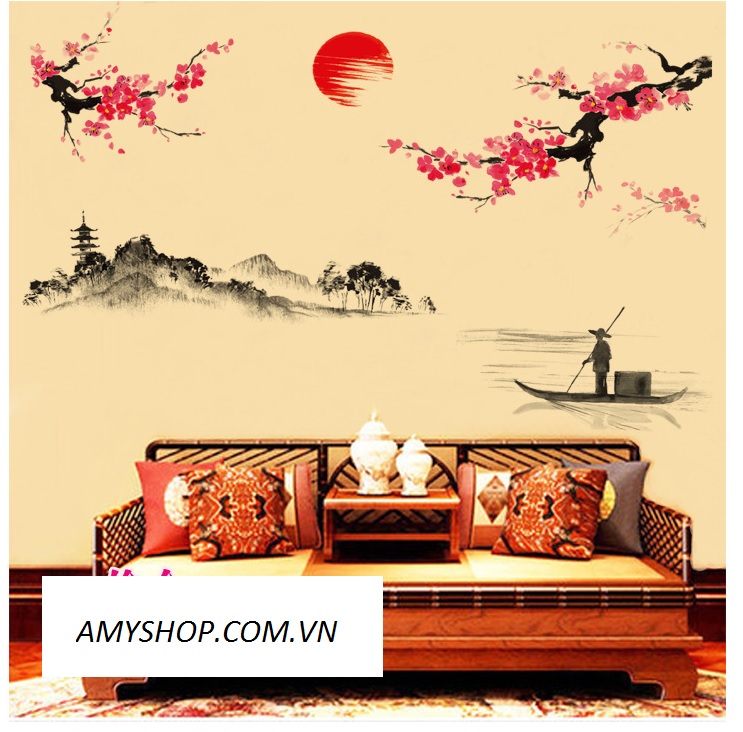 [HCM]Decal dán tường Tranh thủy mặc DKN015 (120 x 150 cm)
