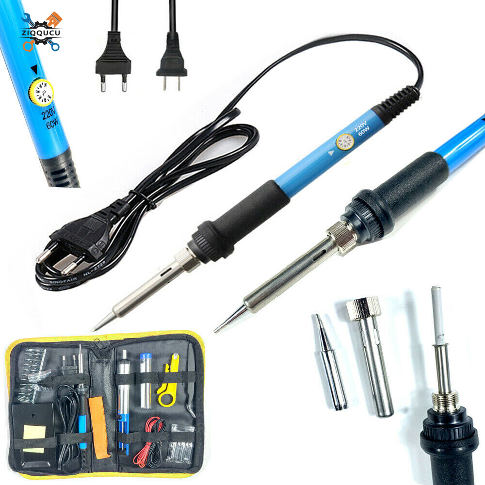 Ziqqucu  Soldering Iron Kit Electronics 60W Adjustable Temperature Welding Tool 5pcs Soldering Iron Tip /Soldering Iron Stand /Desoldering Pump /Tweezers /Solder Wire /Carry Bag