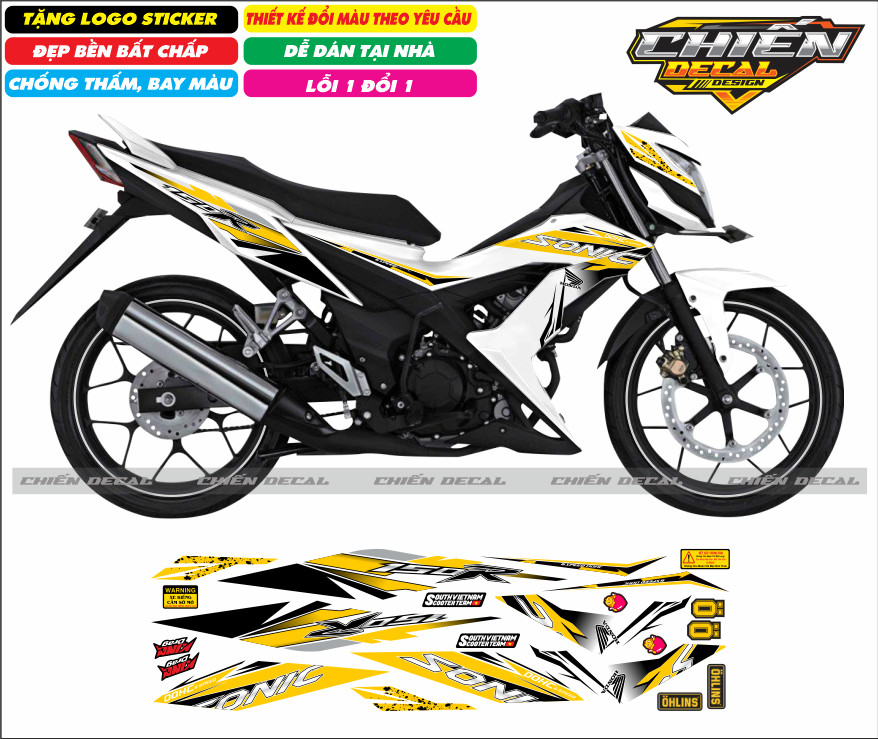 Tem rời xe sonic 150 màu trắng nhiều kiểu lựa chọn (tem 3 lớp cao cấp)