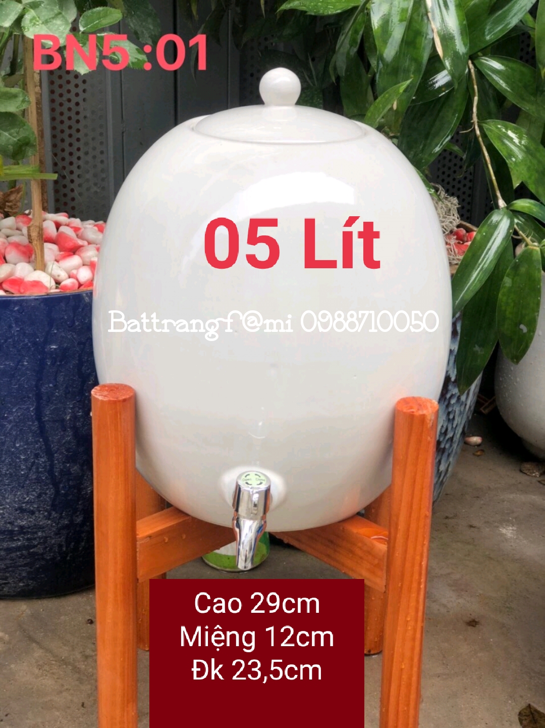 Bình nước sứ Bát Tràng 05 lít