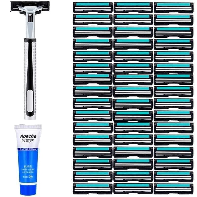 Bộ dao cạo râu 2 lưỡi gồm 1 cây dao, tặng 36 bàn cạo và 1 tuýp kem cạo