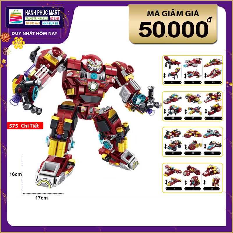 Đồ chơi lắp ráp Robot iron man 12 trong 1 Lego Robot với 575 chi tiết nhựa ABS cao cấp Quà tặng bé trai, quà tặng sinh nhật