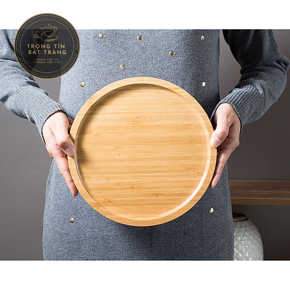 Khay Trà Tròn Gỗ Tre Nhập Khẩu Đa Năng KT52