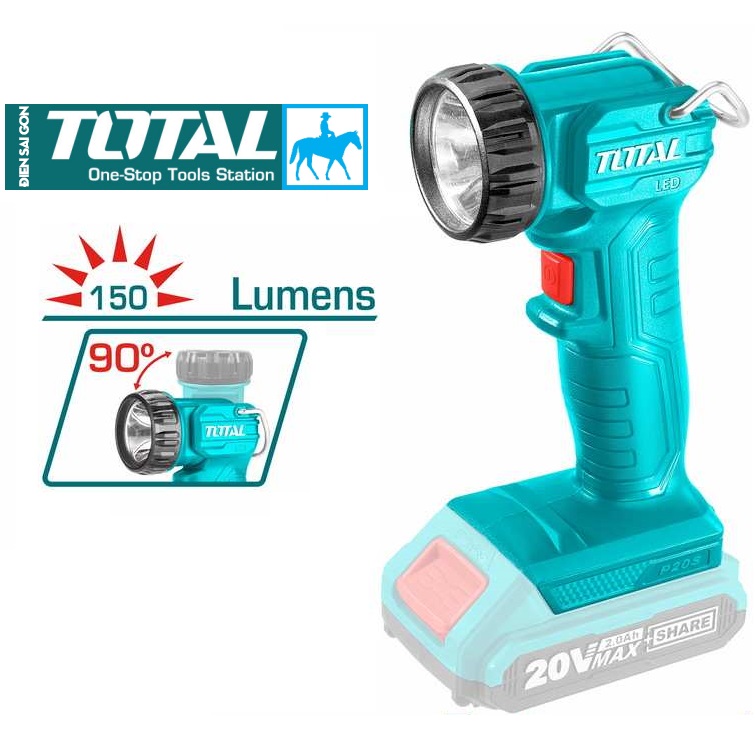 Đèn pin đèn làm việc dùng pin sạc lithium-ion 20v led 1.5w 150 lumens total twli2023