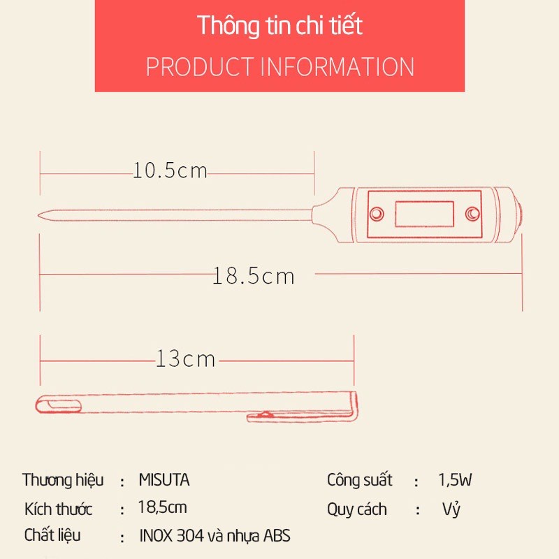 Nhiệt kế đo nước pha sữa, đo nhiệt độ nước, thức ăn Misuta