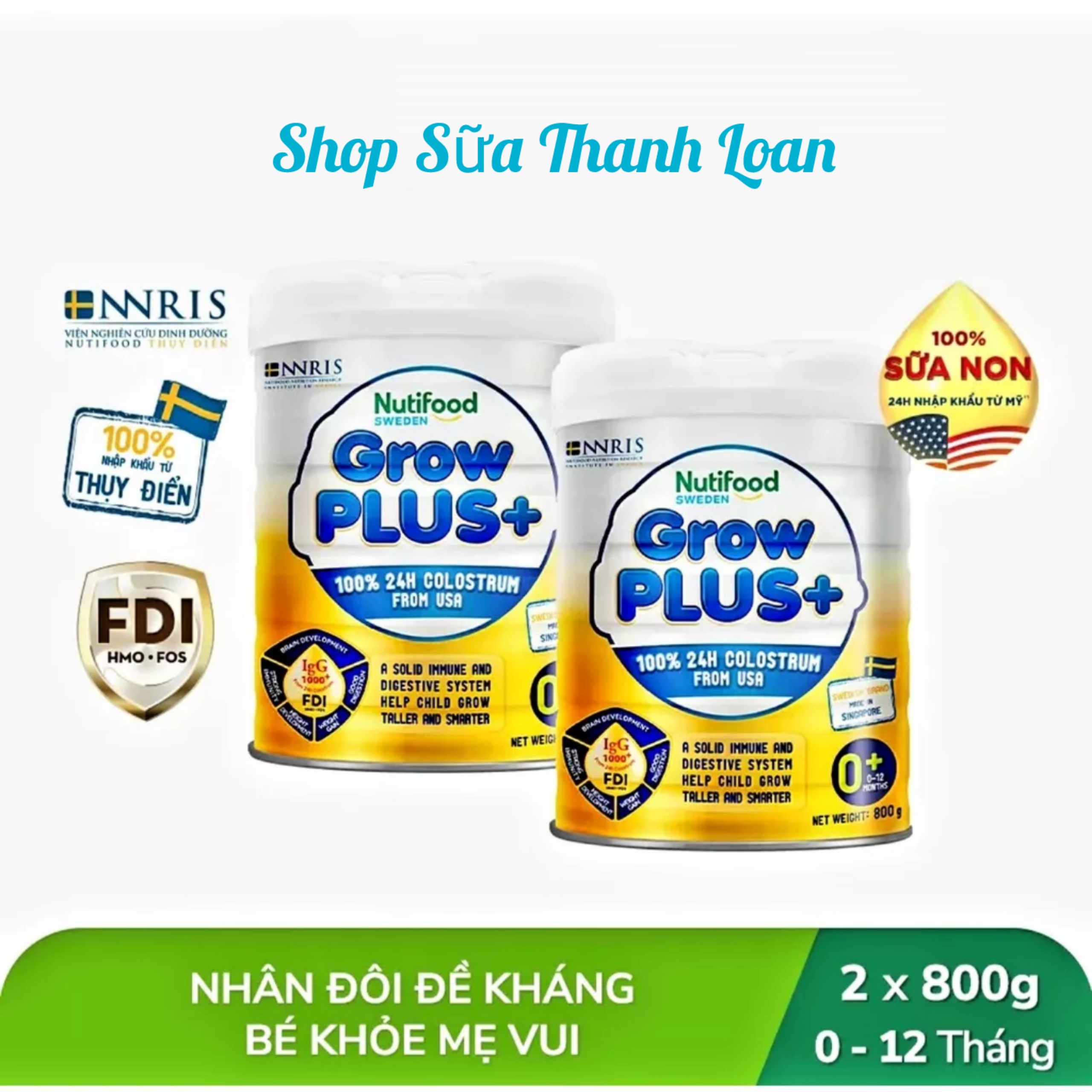 (HSD T8-2027) COMBO 2 LON Sữa Bột Vàng Nutifood GrowPLUS 0+ 400g/ 800g (Sữa Non).
