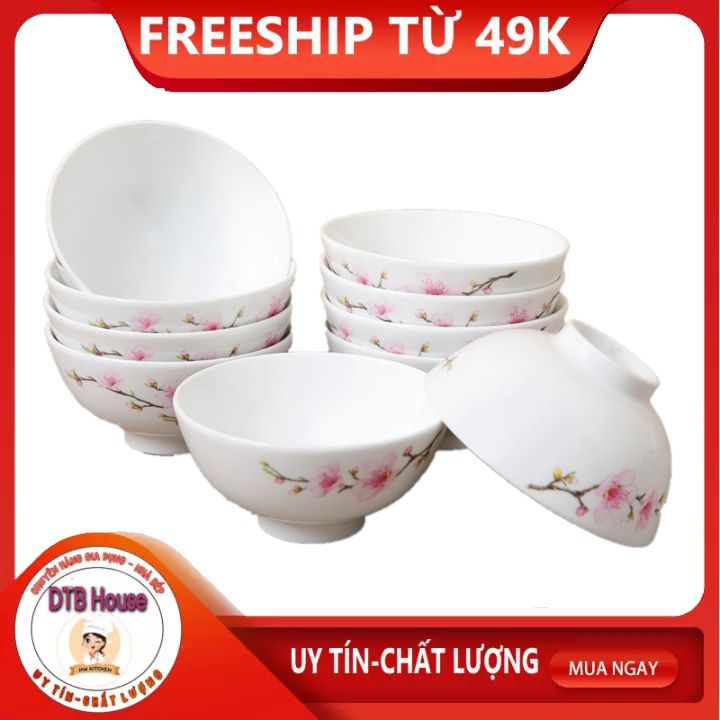 Bộ 10 chén sứ hoa văn cao cấp giao màu ngẫu nhiên - chén sứ tráng men siêu đẹp chất lượng