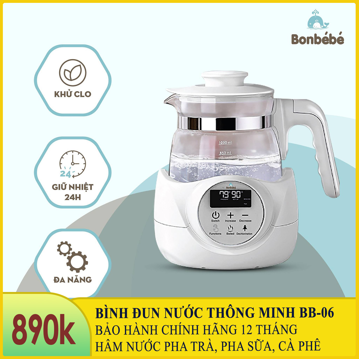 [Chính hãng] Bình đun nước giữ nhiệt_Bình đun nước pha sữa BONBÉBÉ BB-06