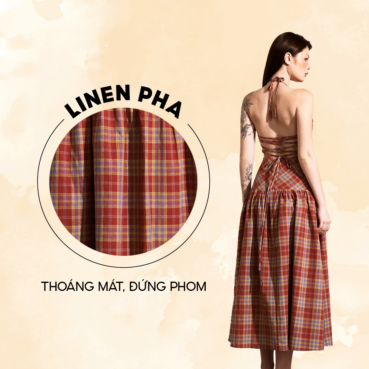 DOTTIE - Đầm maxi cổ yếm đan dây - Đỏ - D0548