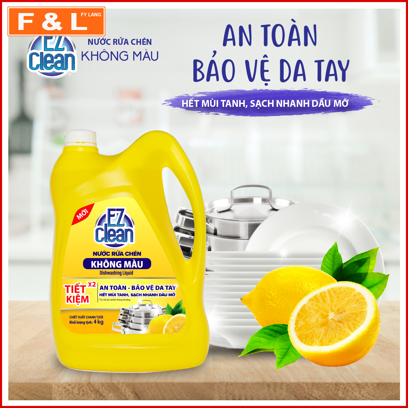Nước rửa chén Ez Clean Không Màu 4 kg