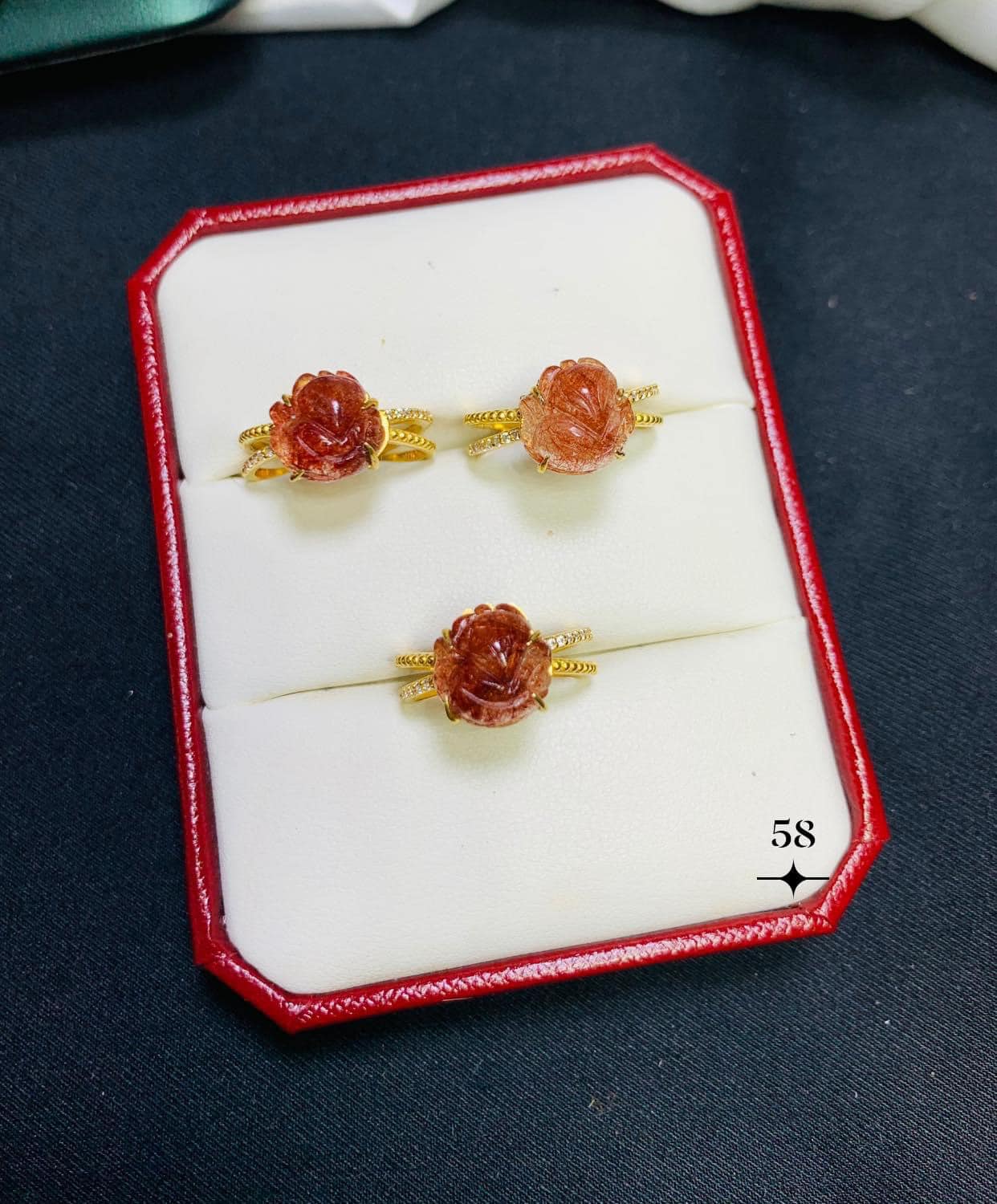Nhẫn hồ ly đá thạch anh tóc đỏ bọc vàng dáng mới kiêu sa , nhẫn đá phong thuỷ hợp mệnh Thổ, hoả hàng chuẩn đủ bill hoá đơn bảo hành trọn đời