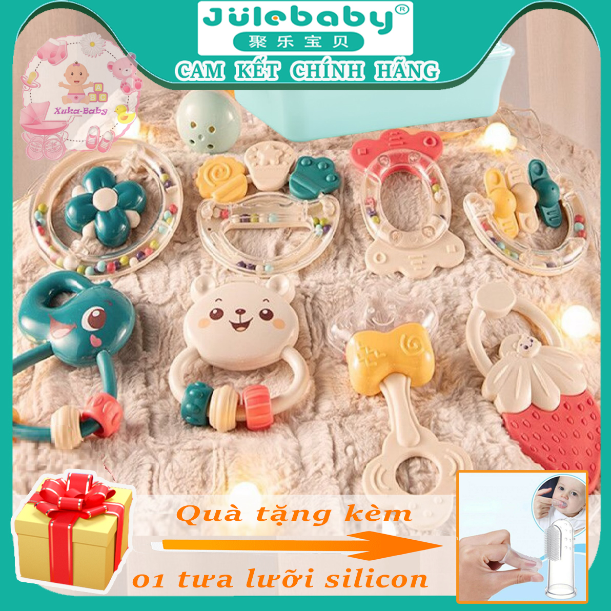 Xúc xắc gặm nướu đồ chơi trẻ sơ sinh JULEBABY chính hãng cao cấp 9 món