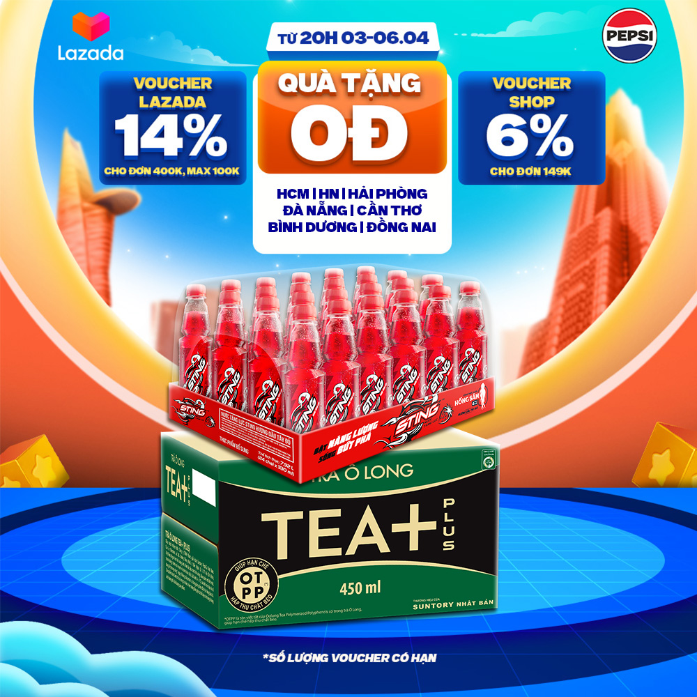 [SALE 7.7] Combo 1 Thùng 24 Chai Sting Dâu (330ml/chai) và 1 Thùng 24 Chai Tea+ (450ml/chai)