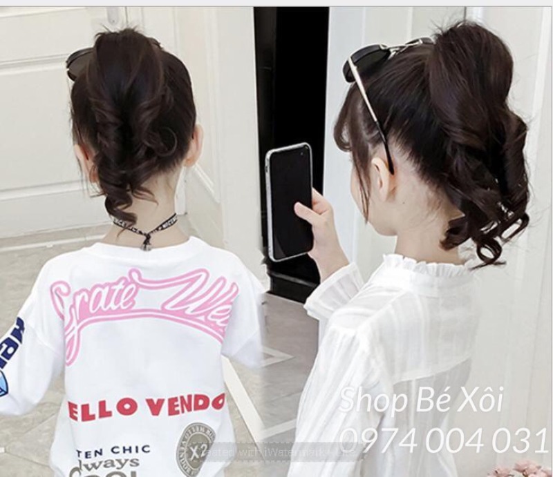 Tóc giả cột đuôi cho bé gái kiểu xoăn đuôi ngắn - 2 màu