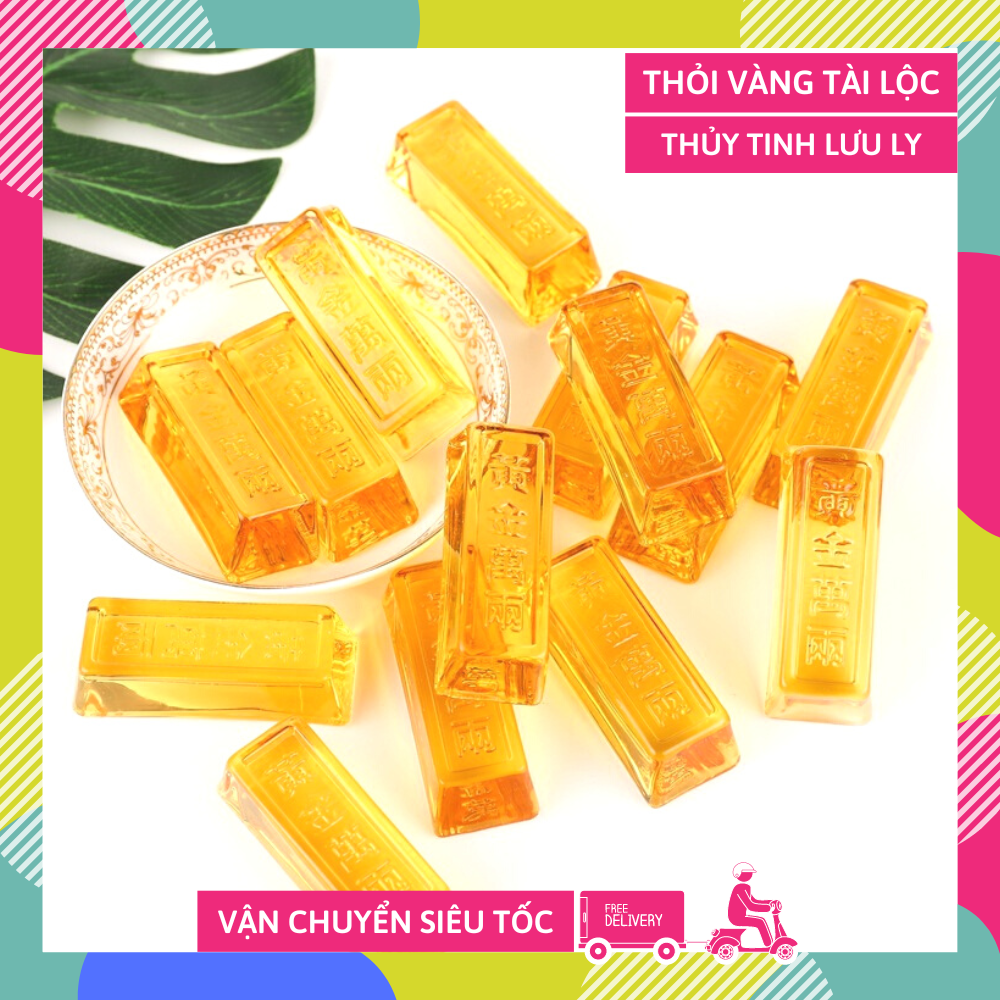 Thỏi vàng khối phong thủy đặt bàn thờ Tài Địa chiêu tài nạp lộc - Thỏi lưu ly 6cm