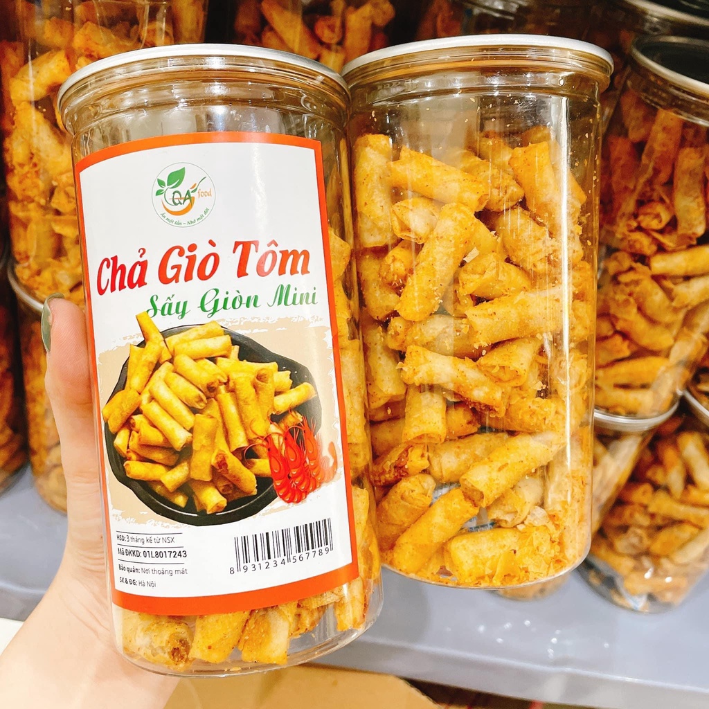 Chả Giò Tôm Sấy Mini Ăn Liền Lon Lớn 400gram, Date Mới