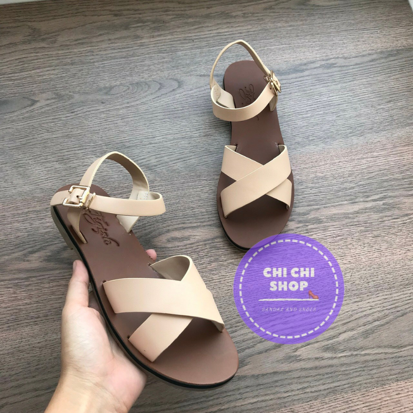 Giày sandal đế thấp quai chéo