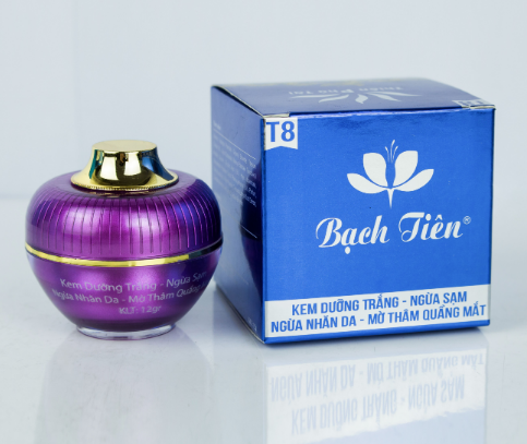 Bạch Tiên T8 - Kem dưỡng trắng da, ngừa sạm, ngừa nhăn, mờ thâm quầng mắt Phiến hồng hoa - Saffron 12g (tím) - Mỹ Phẩm Nhật Việt Chính Hãng