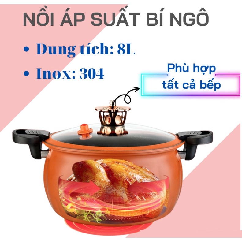 Nồi áp suất chống dính, nồi áp suất đa năng, nồi áp suất bí ngô, dung tích 8 lít, dùng được tất cả các loại bếp