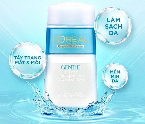 Nước tẩy trang dành cho mắt và môi l'oreal gentle lip eye make up remover 125ml