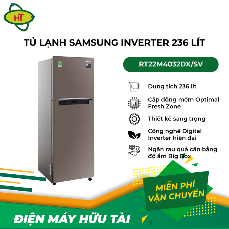 Tủ lạnh Samsung Inverter 236 lít RT22M4032DX/SV
