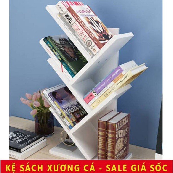 Kệ sách trang trí hình xương cá 5 tầng