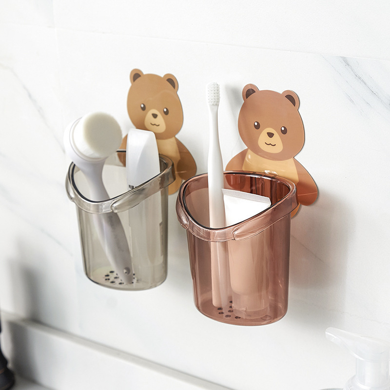 Brown bear wall mounted Cup for toothbrush toothpaste bathroom supplies-wall mounted bathroom shelf