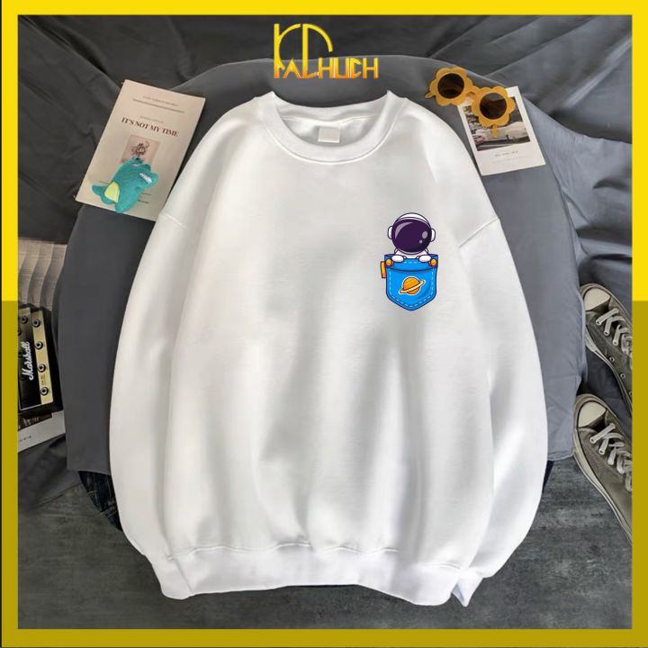 [Hoàn Tiền 15%] Áo sweater in logo phi hành gia bên ngực, vải nỉ
