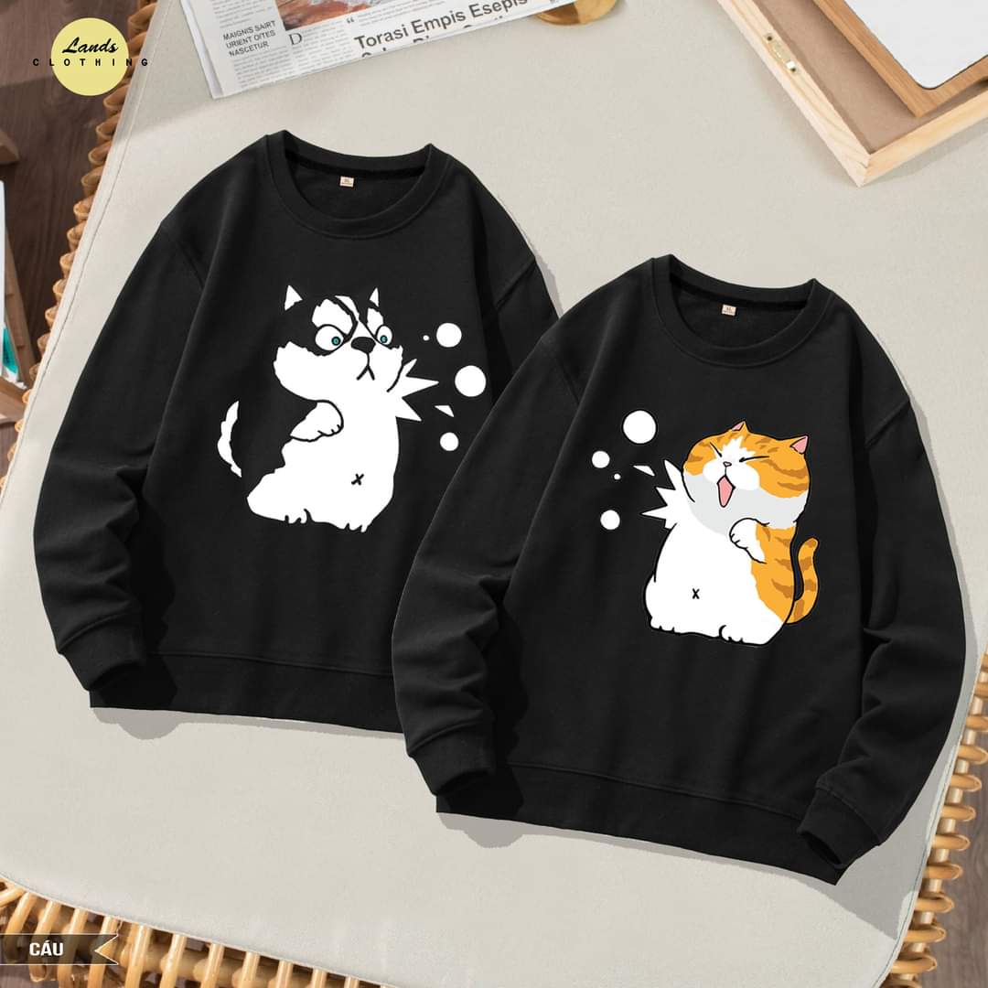 [FREESHIP] ÁO SWEATER ĐÔI IN HÌNH CHÓ MÈO CUTE