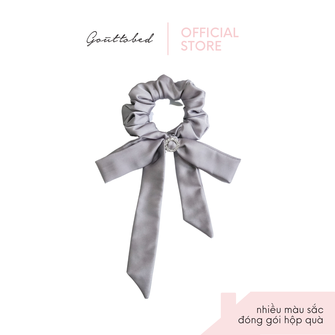 Scrunchies cột tóc nơ đính ngọc trai/đính đá Goûttobed Lụa Satin Silk (nhiều màu)