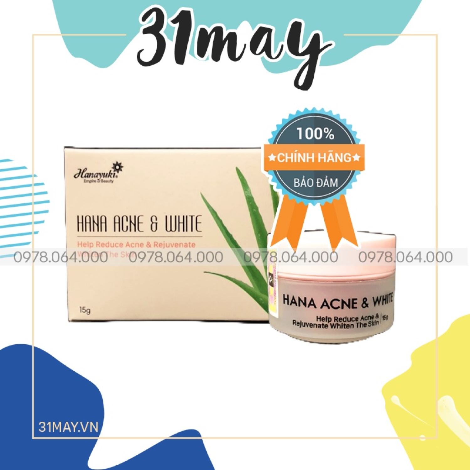 Kem Giảm Mụn Dưỡng Trắng Da Hanayuki Mini Hana Acne & White Chính Hãng