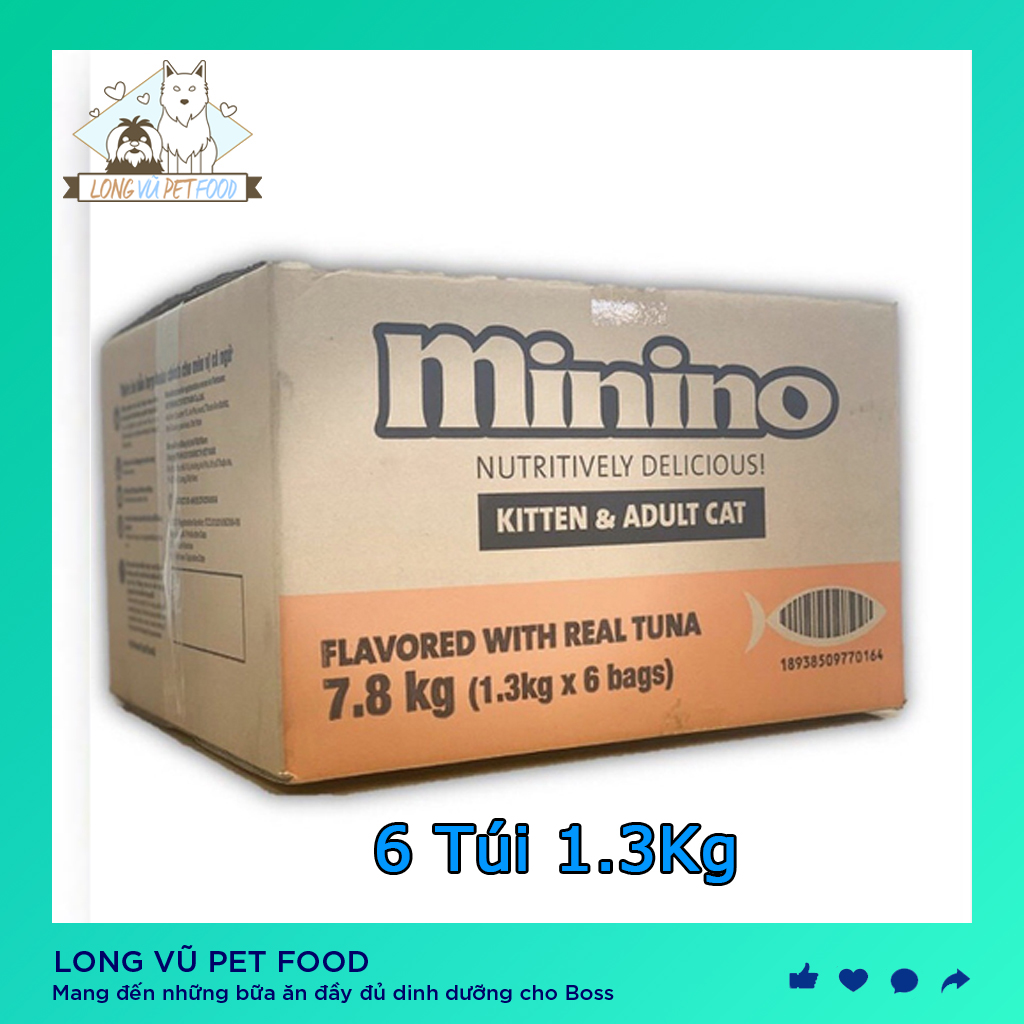 Thùng 7.8kg Thức ăn cho mèo vị cá ngừ Minino Tuna Flavored , hạt cho mèo mInino - Long Vũ Pet Food