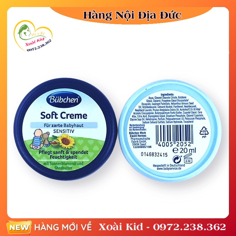 [auth] Kem dưỡng ẩm cho da Bubchen 20ml dùng được cho trẻ sơ sinh [Hot]