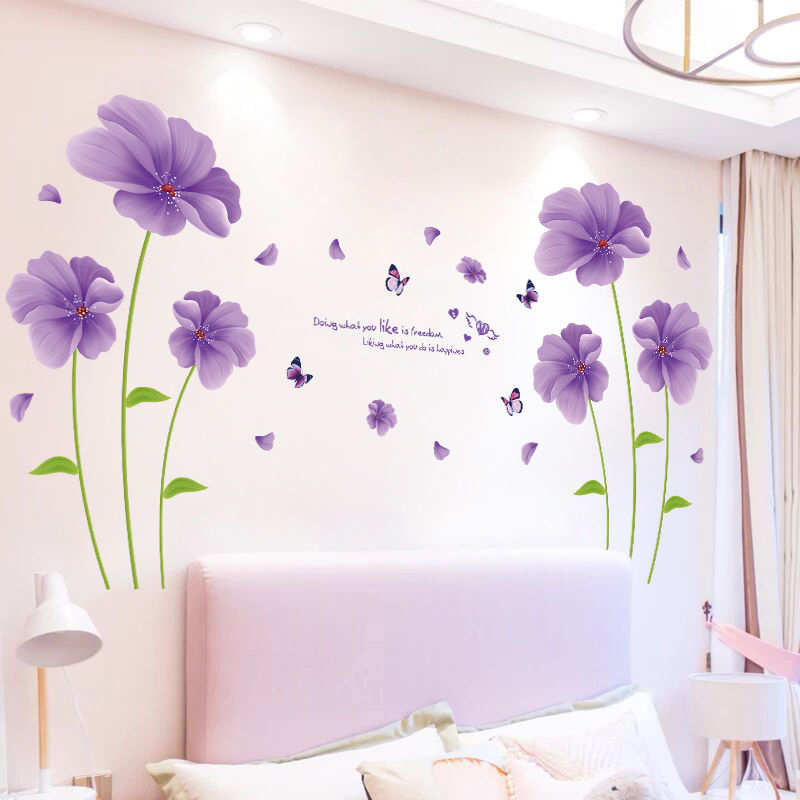 Decal dán tường hoa 5 cánh tím
