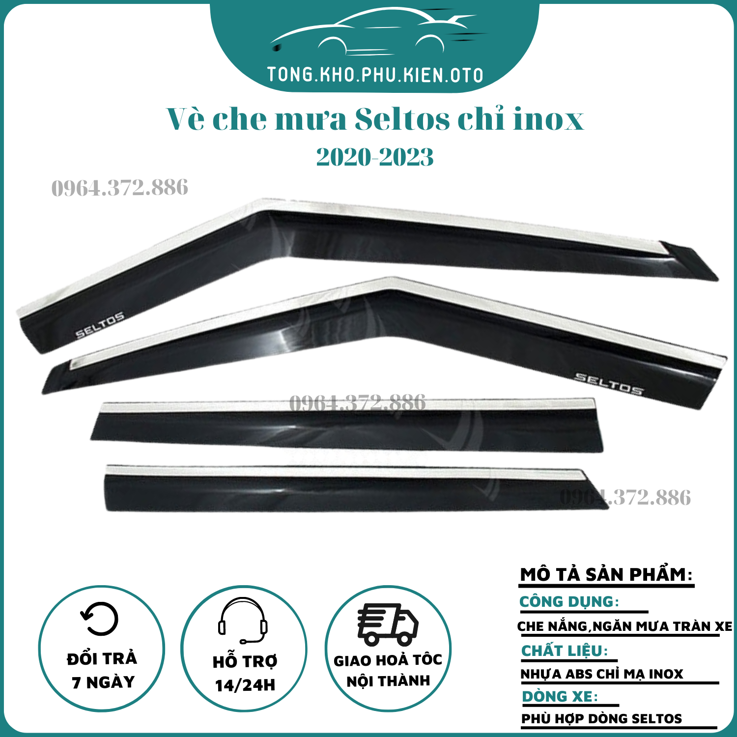 Vè che mưa xe kia seltos 2020 - 2023 chỉ inox cao cấp