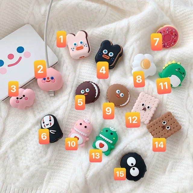 ??ĐẦU THÚ CẮN CÁP BẢO VỆ CÁP SẠC ĐIỆN THOẠI, SAMSUNG TAI NGHE CHỐNG ĐỨT GẪY DÂY CUTE??