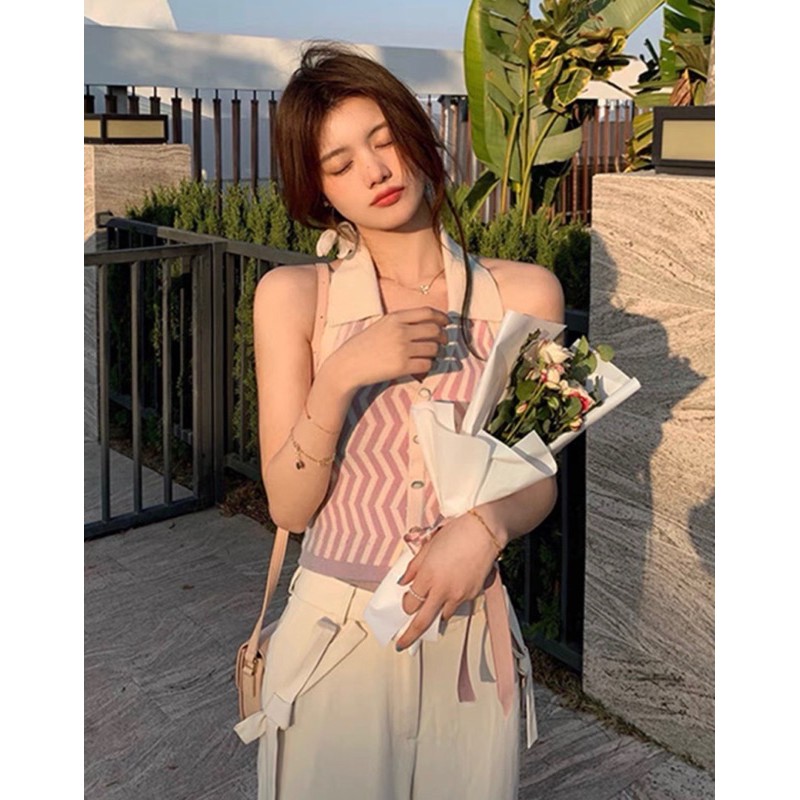 Áo yếm cổ bẻ croptop sexy (Đen, Xanh và Tím)