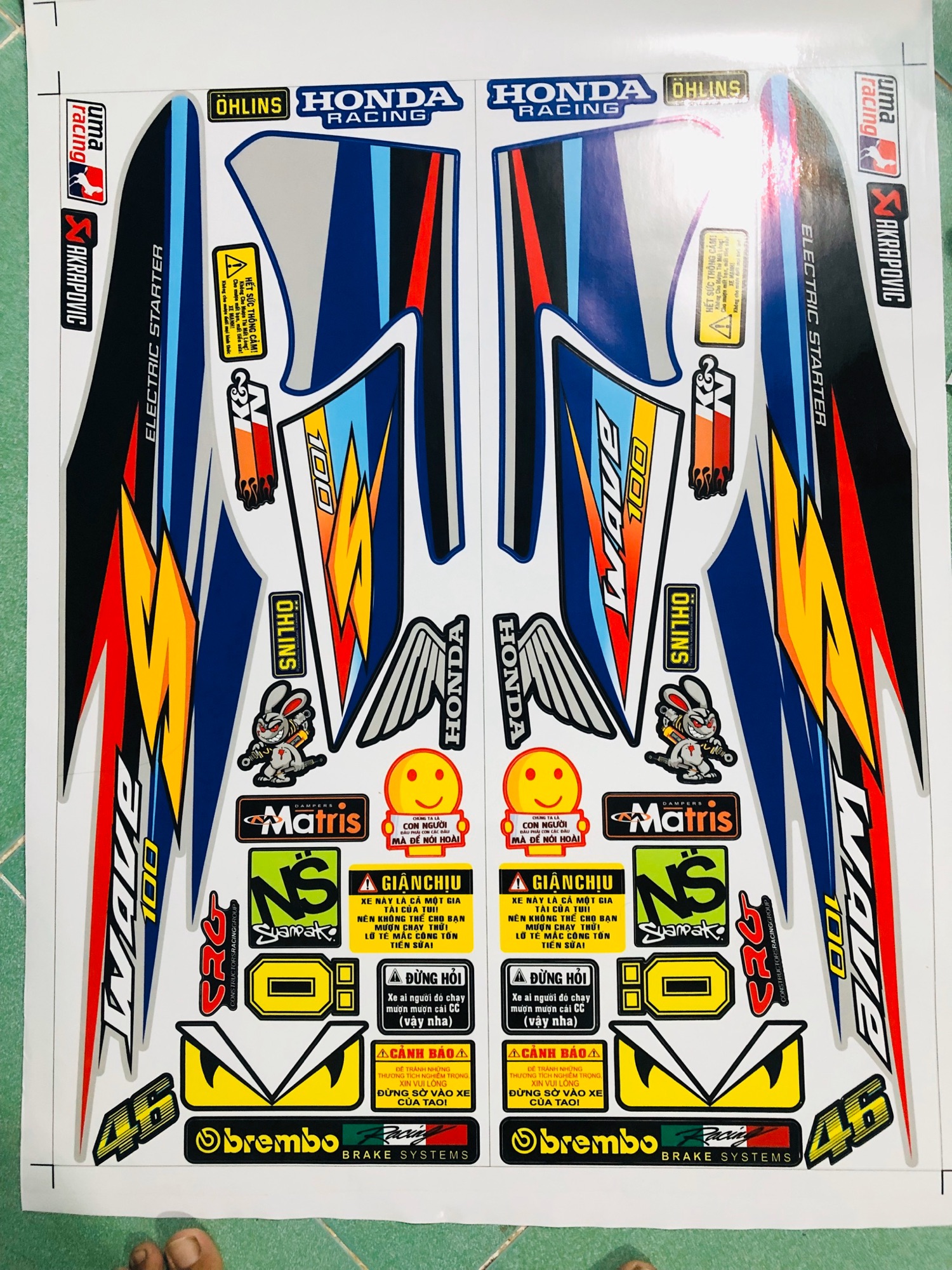 Tem rời Wave S bạc xanh đen tặng logo