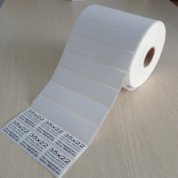 Giấy in mã vạch, giấy in tem chuyển nhiệt khổ 3 tem 110x22mm