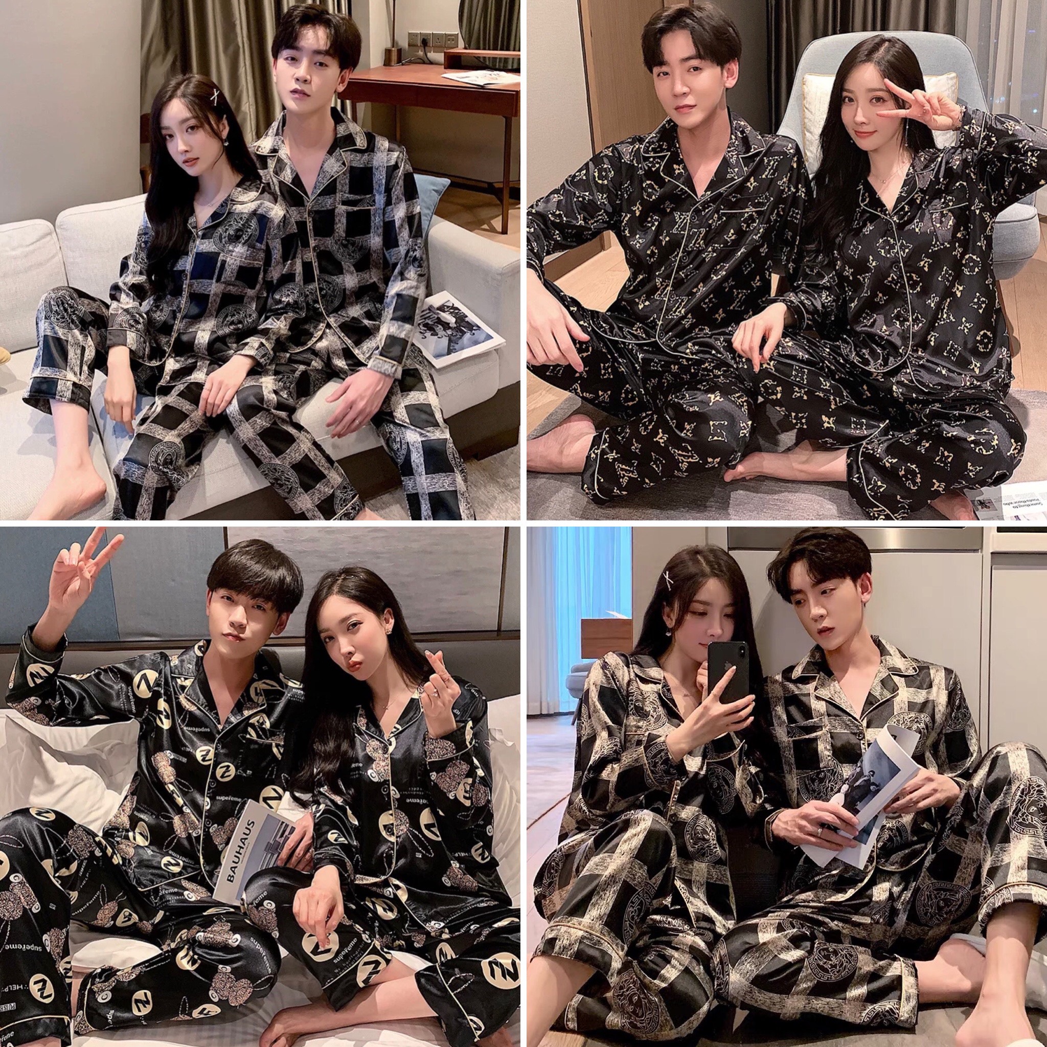 Bộ đồ Pyjama mặc đôi nam nữ chất lụa mềm - Bộ mặc nhà nam nữ