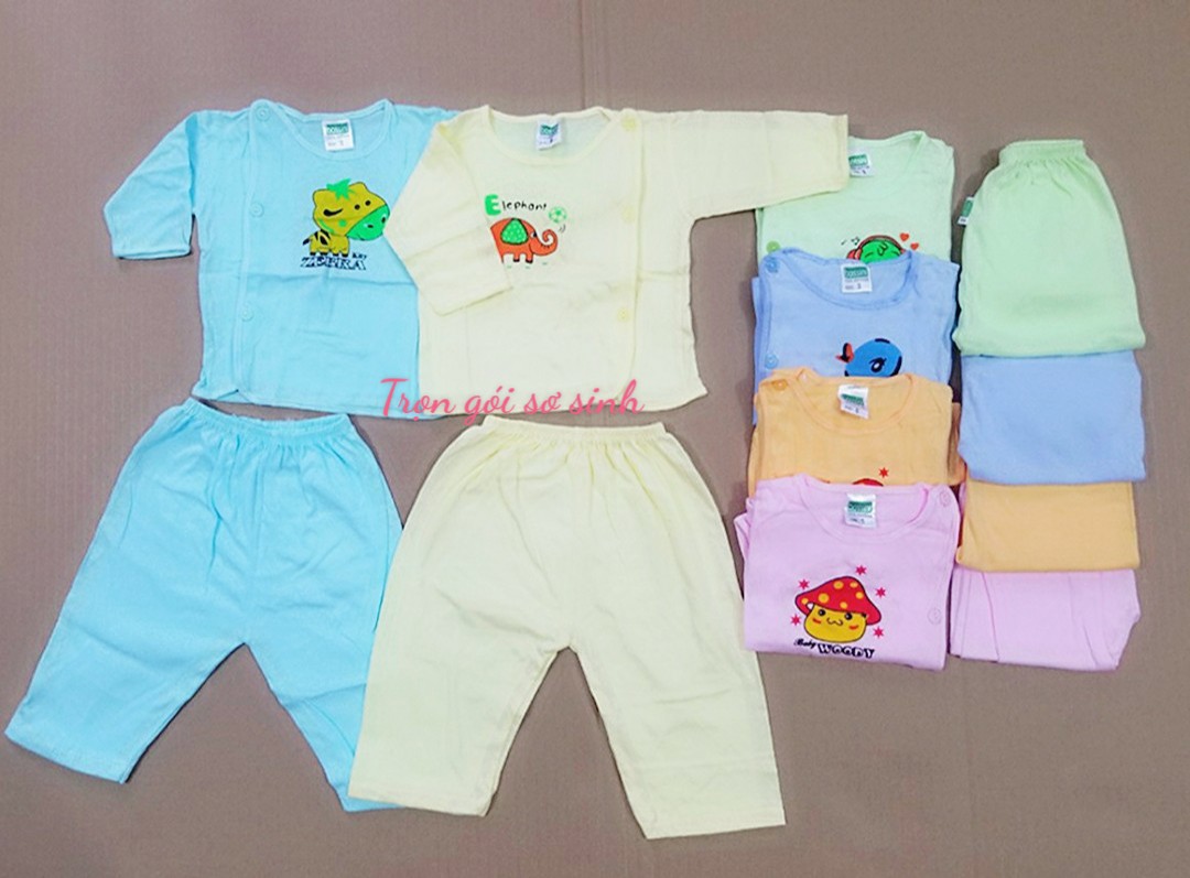 Bộ đồ dài tay màu cho bé sơ sinh chất cotton (1 bộ)