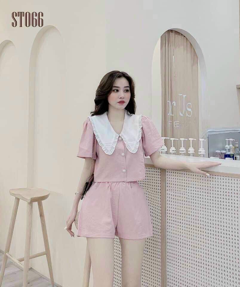 Sét bộ đùi cài nút thật cổ phối lá sen xinh lung linh