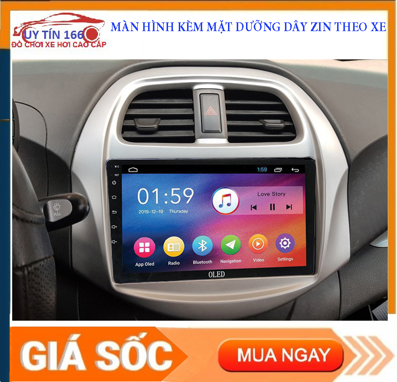 Bộ màn hình c2 lắp sim 4g cho xe chevrolet spark 2017-2019, ram 2g rom 32g -thu phát wifi, app giải trí tiện ích