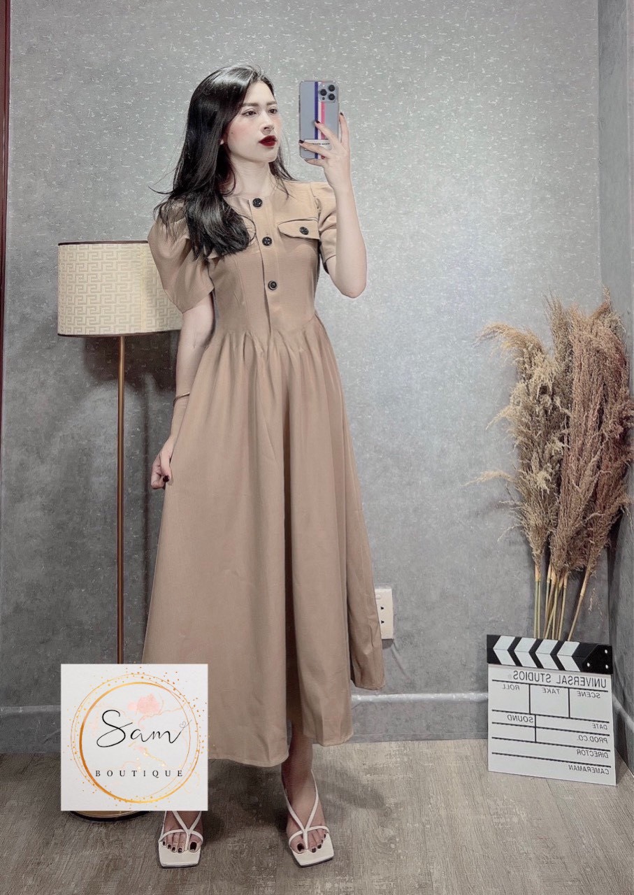 [SIÊU SALE] Đầm Tay Phồng Phối Nút Công Sở CS01